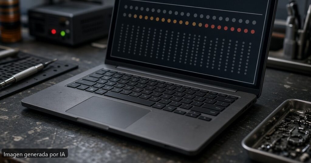 Portátil beep códigos arranque — escena fotográfica realista, imagen generada por IA