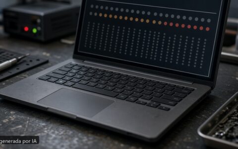 Portátil beep códigos arranque — escena fotográfica realista, imagen generada por IA
