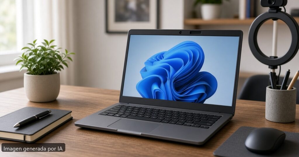 Portátil cámara no funciona Windows 11 — escena fotográfica realista, imagen generada por IA