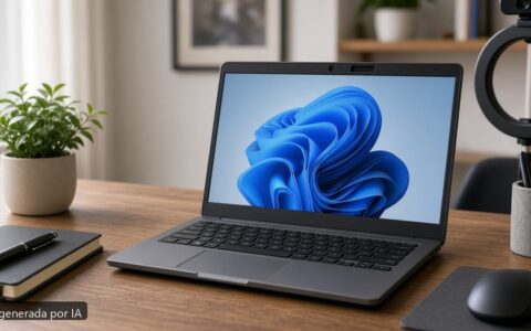 Portátil cámara no funciona Windows 11 — escena fotográfica realista, imagen generada por IA