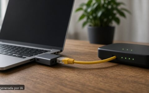 Portátil ethernet no funciona — escena fotográfica realista, imagen generada por IA