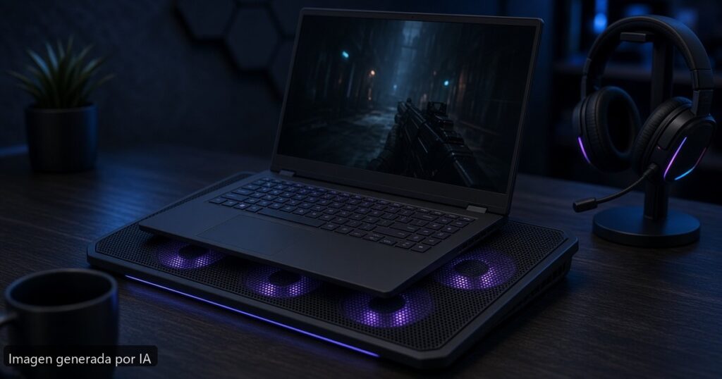 Portátil gaming baja FPS soluciones — escena fotográfica realista, imagen generada por IA