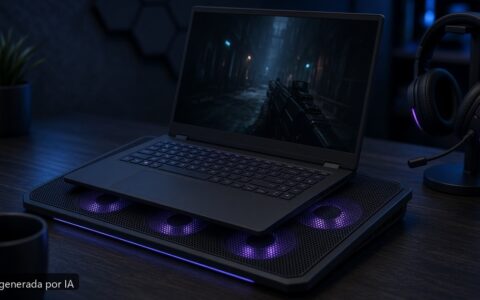 Portátil gaming baja FPS soluciones — escena fotográfica realista, imagen generada por IA