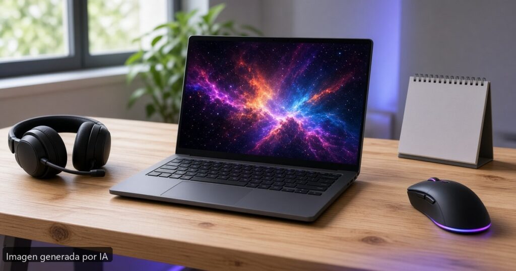 Portátil gaming OLED vale la pena — escena fotográfica realista, imagen generada por IA