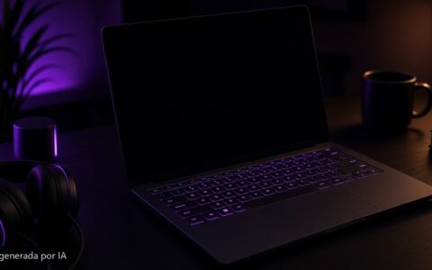 Portátil gaming pantalla negra en juego — escena fotográfica realista, imagen generada por IA