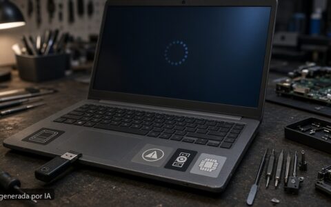 Portátil inaccessible boot device — escena fotográfica realista, imagen generada por IA