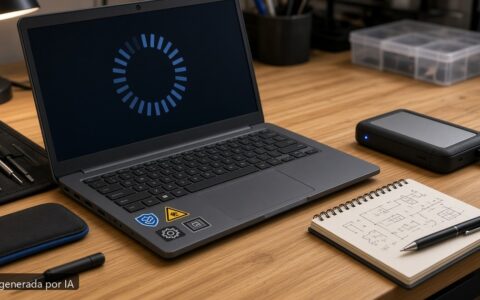 Portátil KERNEL SECURITY CHECK FAILURE — escena fotográfica realista, imagen generada por IA