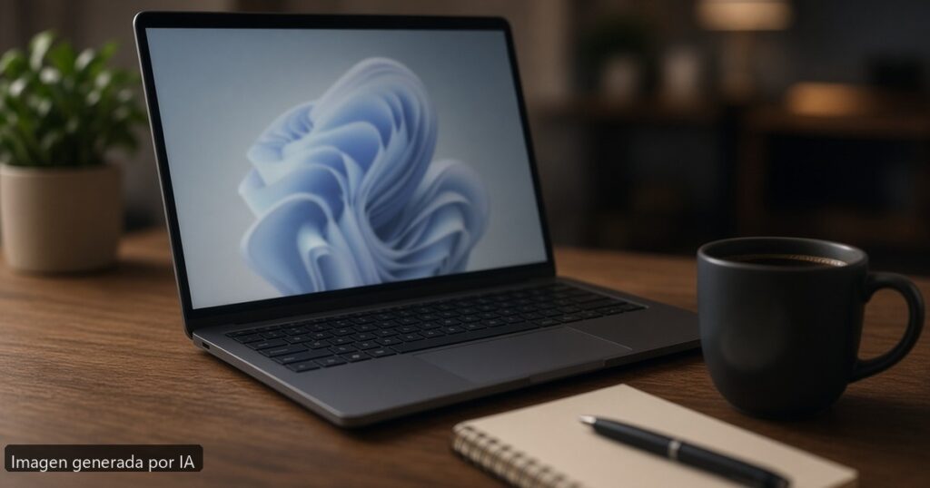 Portátil lento con Windows 11: causas y soluciones (2026) — escena fotográfica realista, imagen generada por IA
