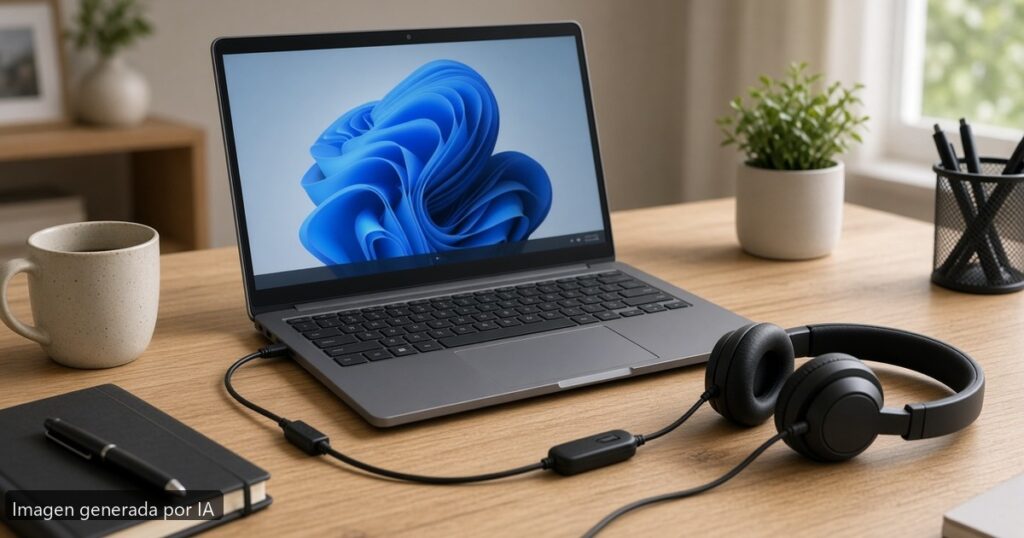 Portátil micrófono no funciona Windows 11 — escena fotográfica realista, imagen generada por IA