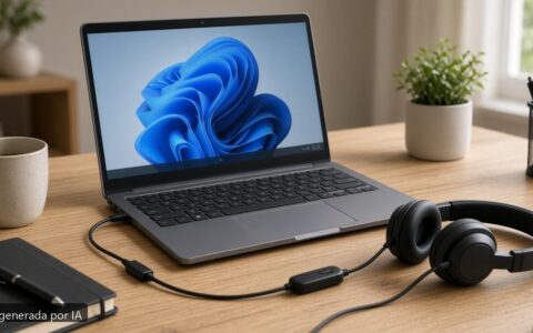 Portátil micrófono no funciona Windows 11 — escena fotográfica realista, imagen generada por IA