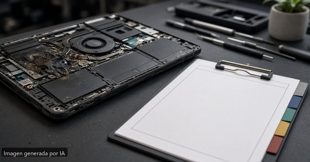 Portátil placa base fundida asegurar — escena fotográfica realista, imagen generada por IA