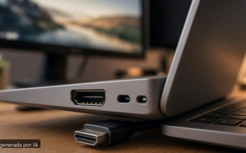 Portátil puerto HDMI no funciona — escena fotográfica realista, imagen generada por IA