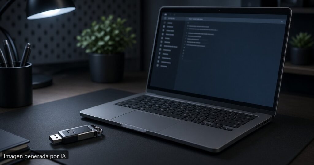 Portátil Secure Boot desactivar Linux — escena fotográfica realista, imagen generada por IA