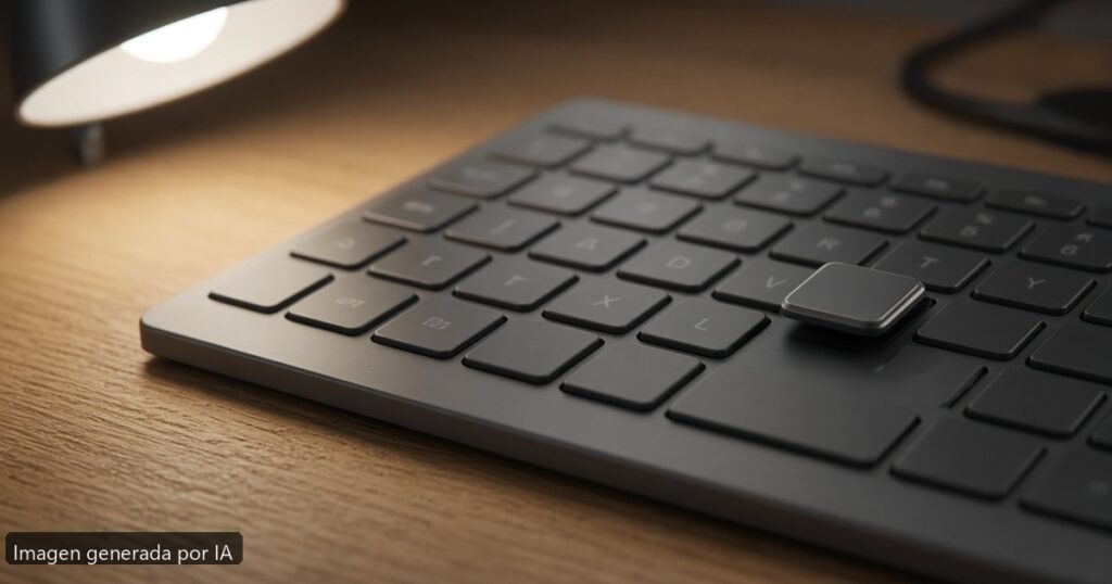 Portátil teclado escribe solo — escena fotográfica realista, imagen generada por IA