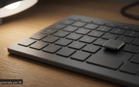 Portátil teclado escribe solo — escena fotográfica realista, imagen generada por IA
