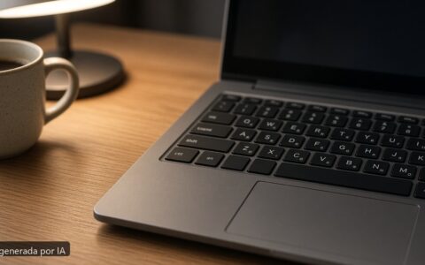 Portátil teclado idioma incorrecto — escena fotográfica realista, imagen generada por IA