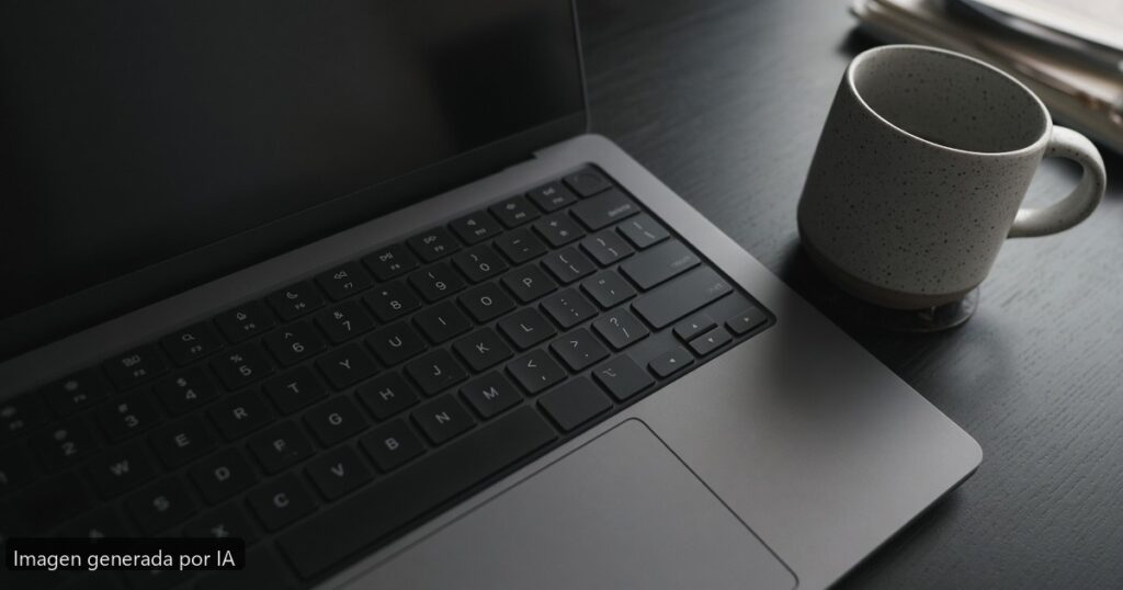 Portátil teclado RGB no enciende — escena fotográfica realista, imagen generada por IA