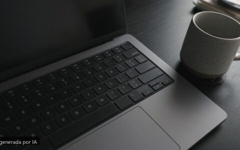 Portátil teclado RGB no enciende — escena fotográfica realista, imagen generada por IA