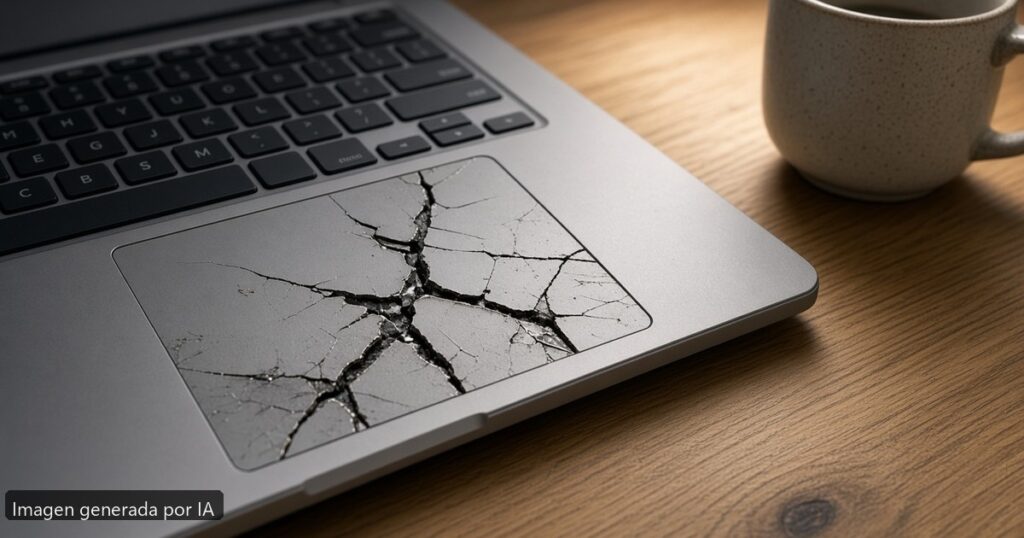 Portátil touchpad después update — escena fotográfica realista, imagen generada por IA