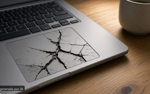 Portátil touchpad después update — escena fotográfica realista, imagen generada por IA