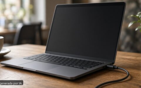 Portátil USB-C no carga — escena fotográfica realista, imagen generada por IA