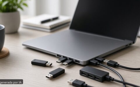 Portátil USB puertos no funcionan — escena fotográfica realista, imagen generada por IA