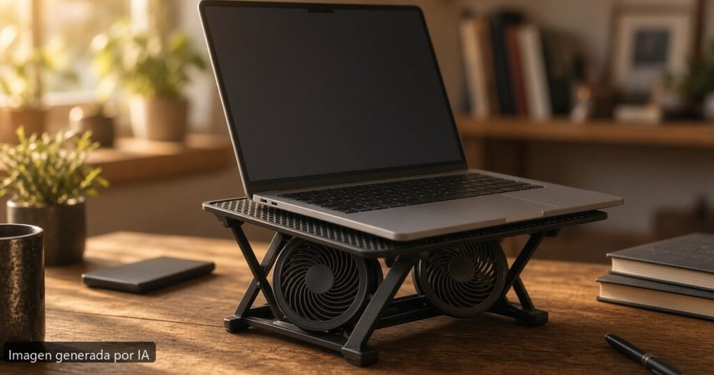 Portátil ventilador no gira — escena fotográfica realista, imagen generada por IA