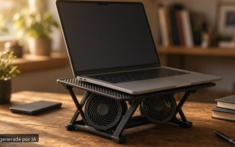 Portátil ventilador no gira — escena fotográfica realista, imagen generada por IA