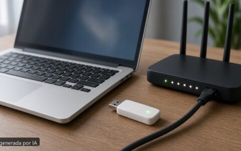 Portátil VPN rompe internet — escena fotográfica realista, imagen generada por IA