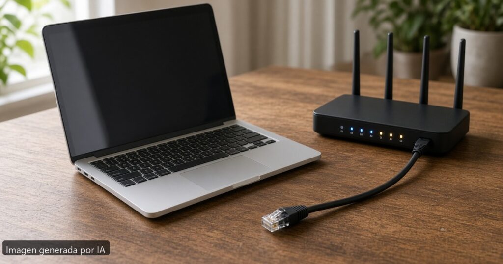 Portátil WiFi se desconecta — escena fotográfica realista, imagen generada por IA