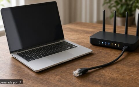 Portátil WiFi se desconecta — escena fotográfica realista, imagen generada por IA
