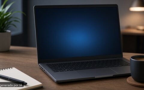 Portátil Windows Update reinicio loop — escena fotográfica realista, imagen generada por IA