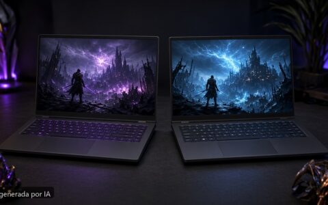 RTX 4050 vs 4060 portátil gaming — escena fotográfica realista, imagen generada por IA