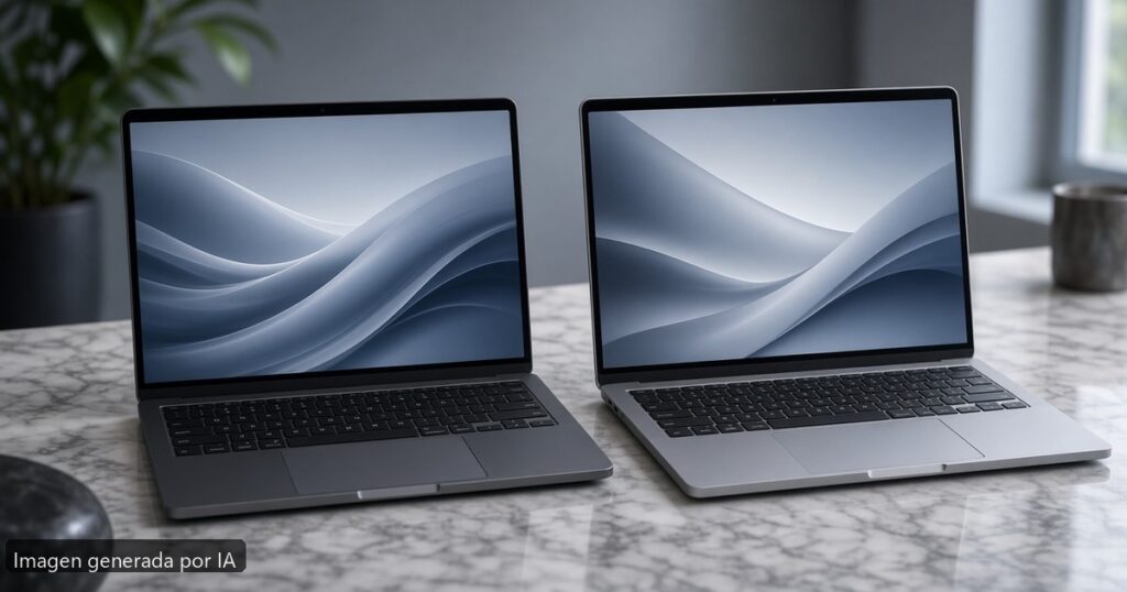 Snapdragon X Elite vs Intel Core Ultra — escena fotográfica realista, imagen generada por IA