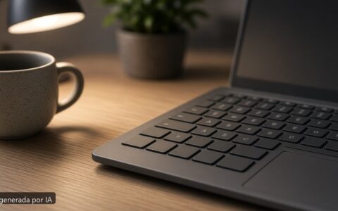 Teclado portátil programar qué buscar — escena fotográfica realista, imagen generada por IA
