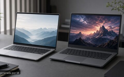 Ultrabook vs portátil gaming ligero — escena fotográfica realista, imagen generada por IA